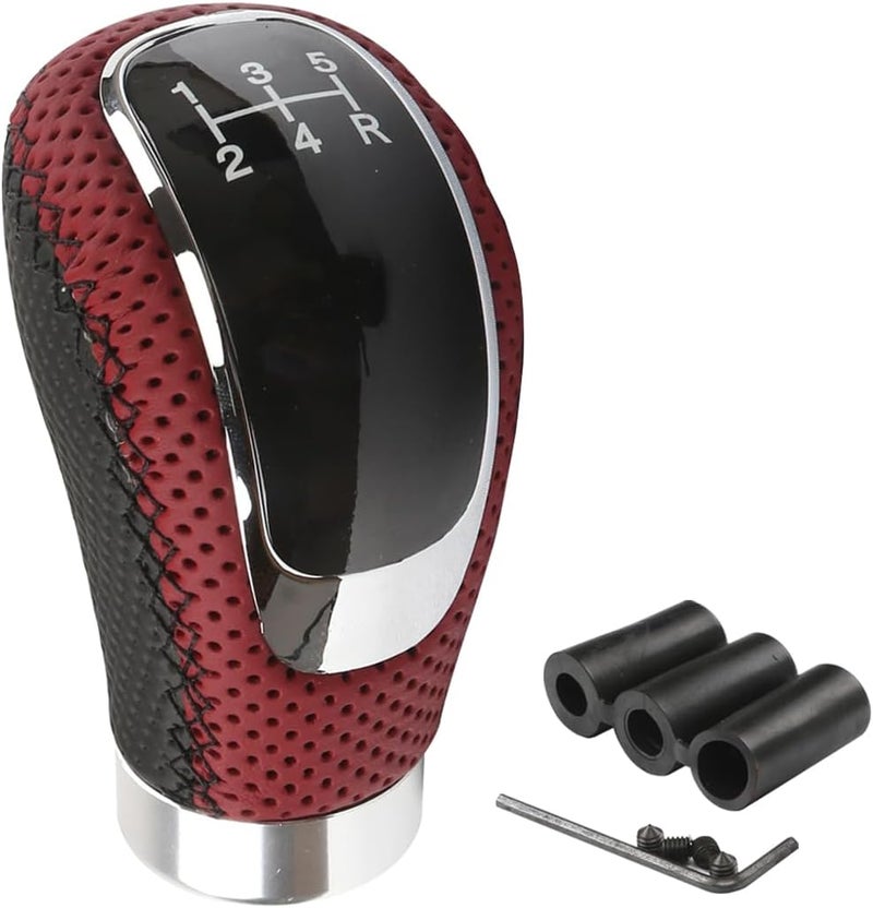 Osilly 5 Speed Shift Knob, Weighted Manual Gear Shifter Knobs, Leather Gear Shifting Handle, Automotive Manual Universal Transmission, Interior Automatic Parts (Black Red) - Image 1